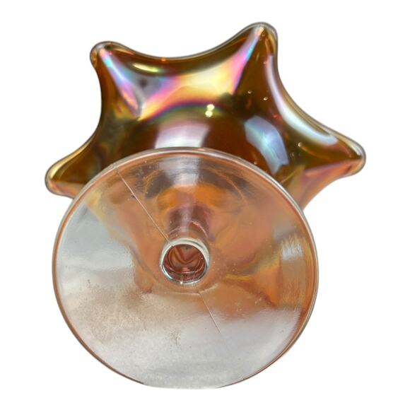 Vintage Fenton Carnival Glass Marigold Ruffled Edge Compote - Frosted Base - 6” - Picture 5 of 7